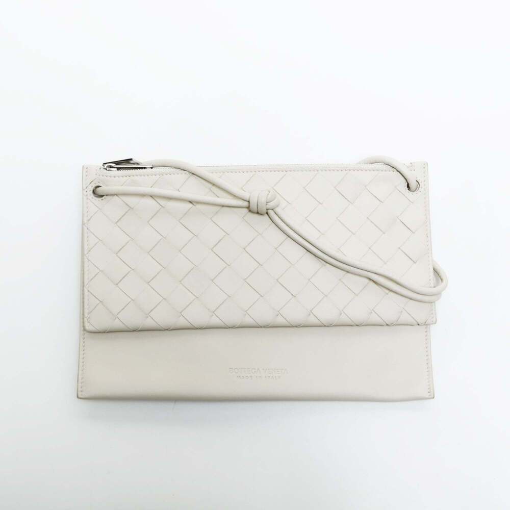 BOTTEGA VENETA White Leather Intrecciato Shoulder Bag